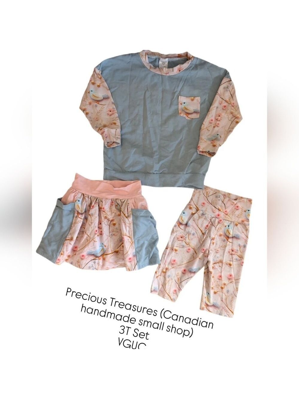 Charming Kids Floral Skirt Set - Pink and Blue